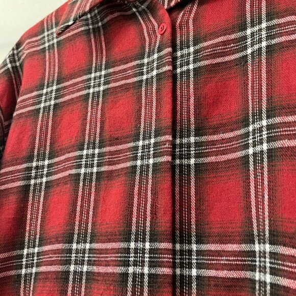 PRETTYLITTLETHING Long Red Flannel Button Up Shirt - US 0 - Picture 3 of 5